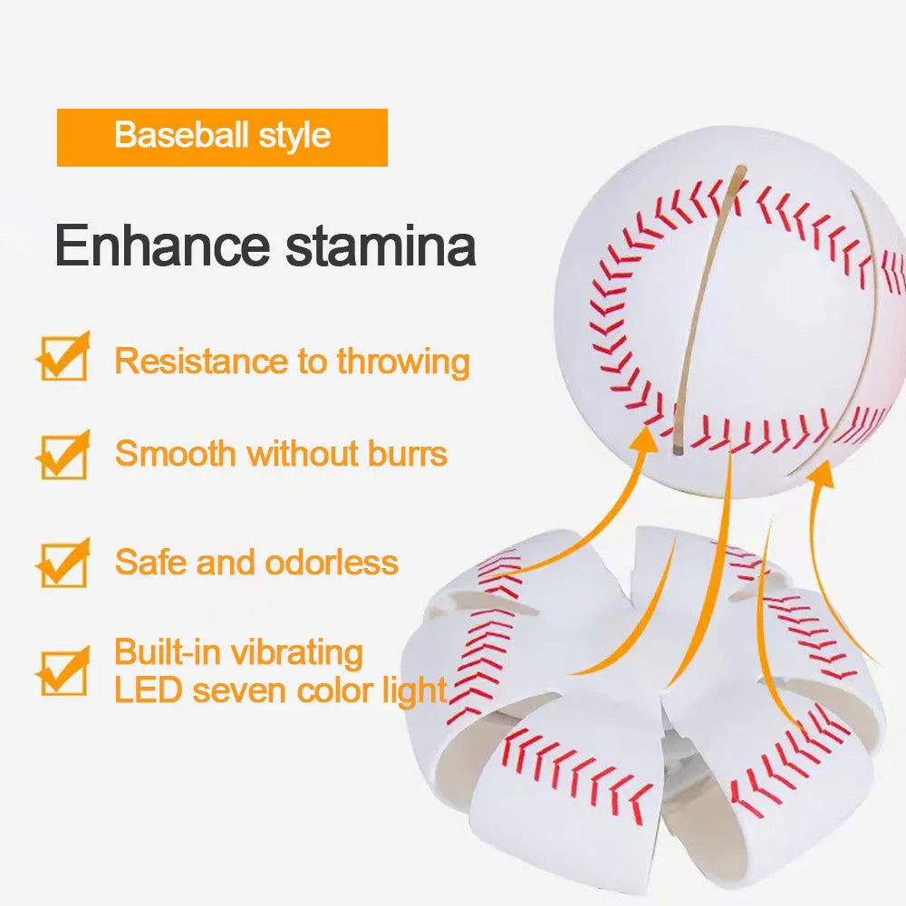 Interactive dog toy with glowing ball and transformable flying disc for outdoor training
