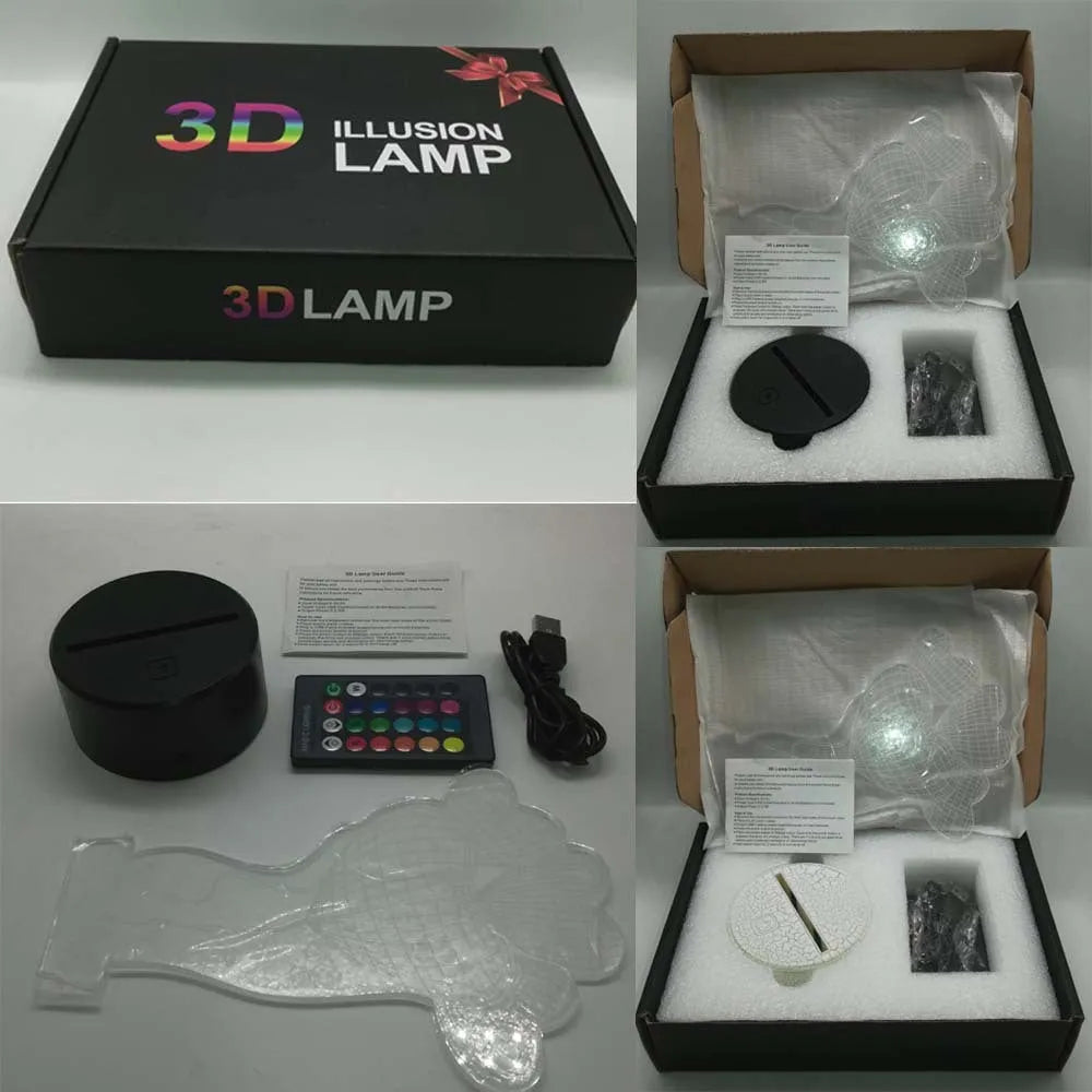 3D rose flower night light with acrylic panel and remote control showing multiple colour options