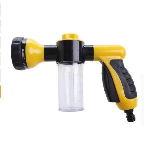 Green high-pressure foam spray water gun with adjustable nozzle for car and garden cleaning.