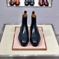 Men's black high-top leather business casual shoes with lace-up front and leather sole