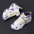 Children's basketball running shoes with rotating button closure in synthetic leather