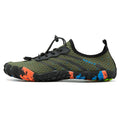 Couple outdoor fitness shoes in army green with mesh upper and rubber sole for beach swimming and hiking
