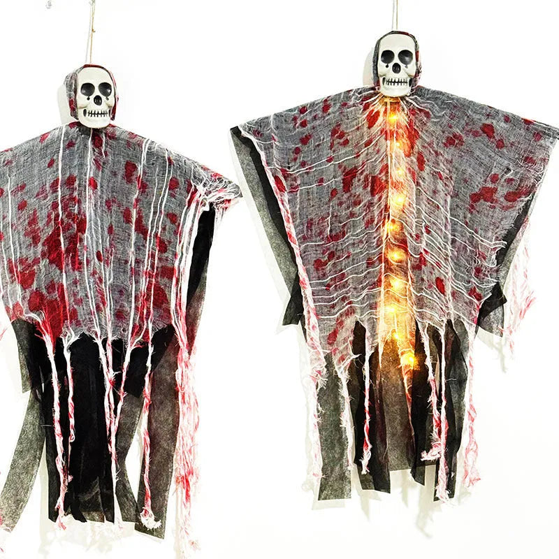 Blood-dyed luminous plastic skull hanging ghost Halloween decoration for outdoor display