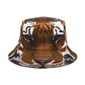 Tiger pattern polyester bucket hat with dome crown in khaki or black colour