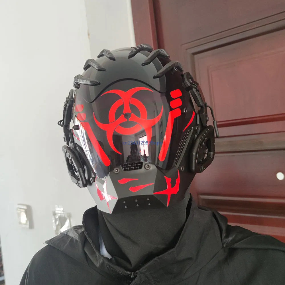 Black full face cyborg helmet mask creative prop for parties and theatrical events