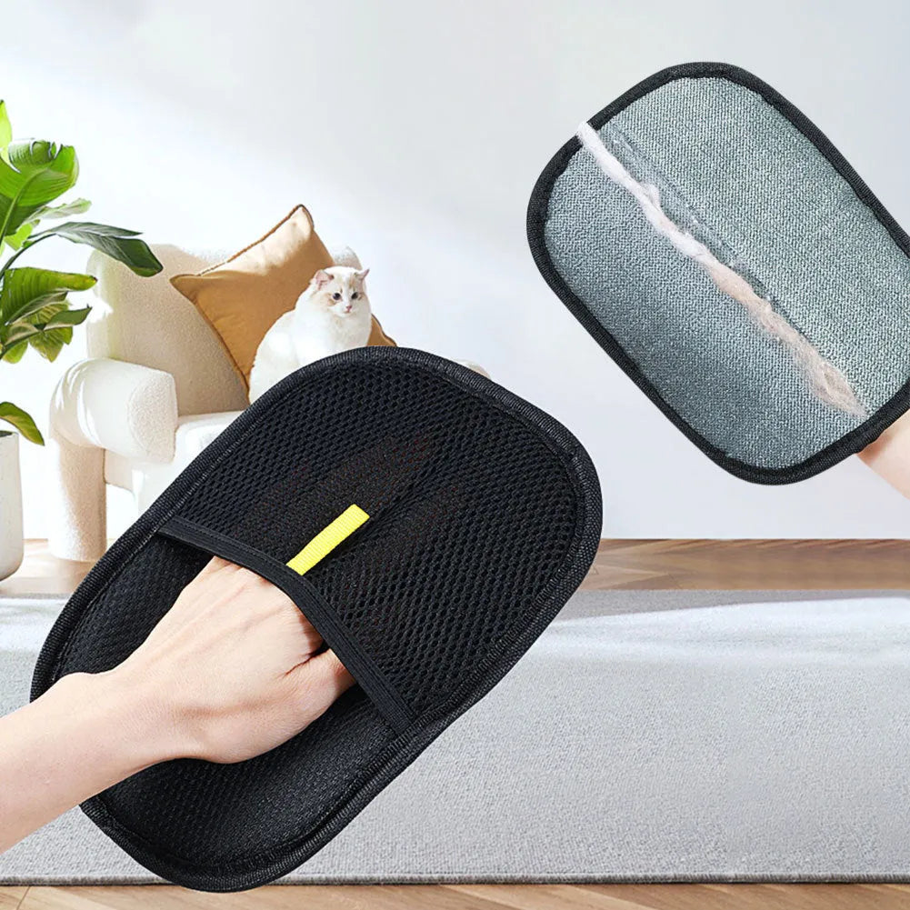 Black pet hair removal gloves with silicone bristles for deshedding dogs and cats