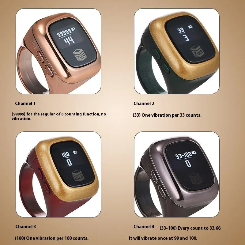 Al-Fatiha Zikr electronic counter unit showing digital display, compatible with watch straps.