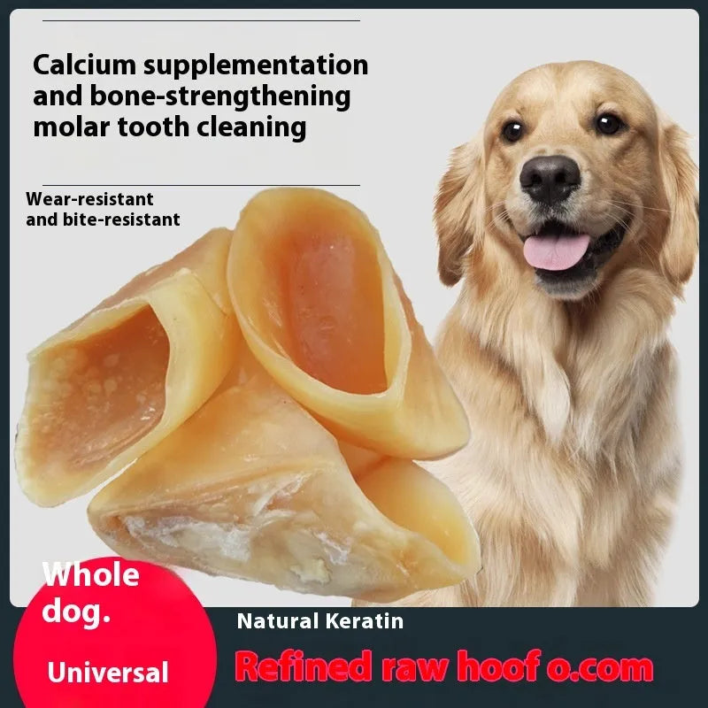 Natural cowhide anti-bite grinding rod dog chew in hoof shell colour for small and large dogs.