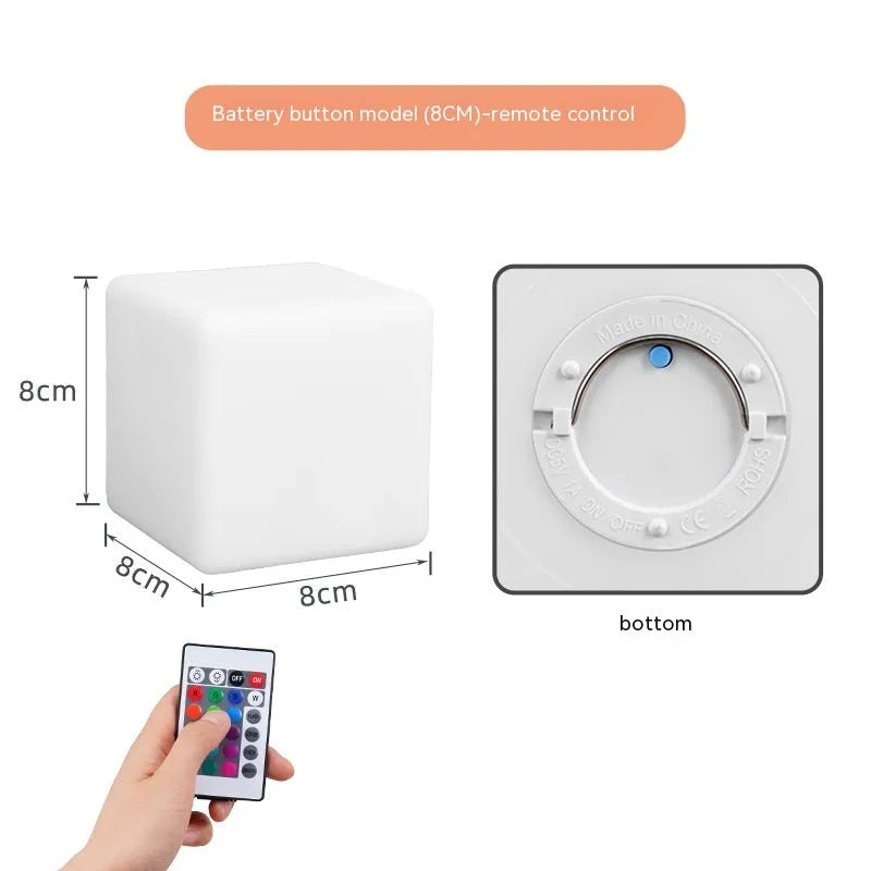 Square seven-colour night light with remote control in European style design