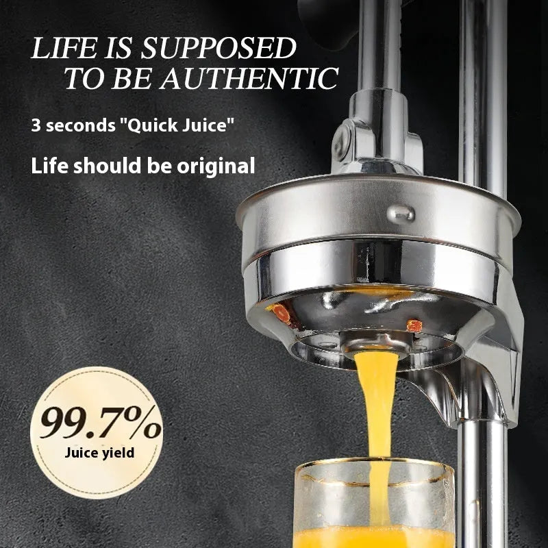 Vertical stainless steel manual juicer with multiple colour and tip options for household citrus juicing