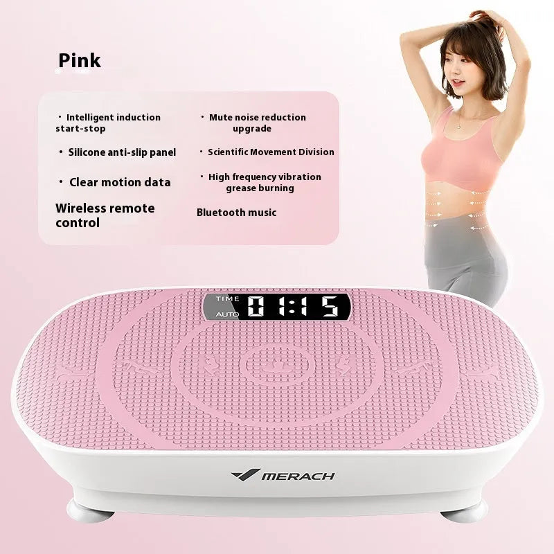 Grey portable smart power plate vibrating exercise machine with Bluetooth and US plug socket.