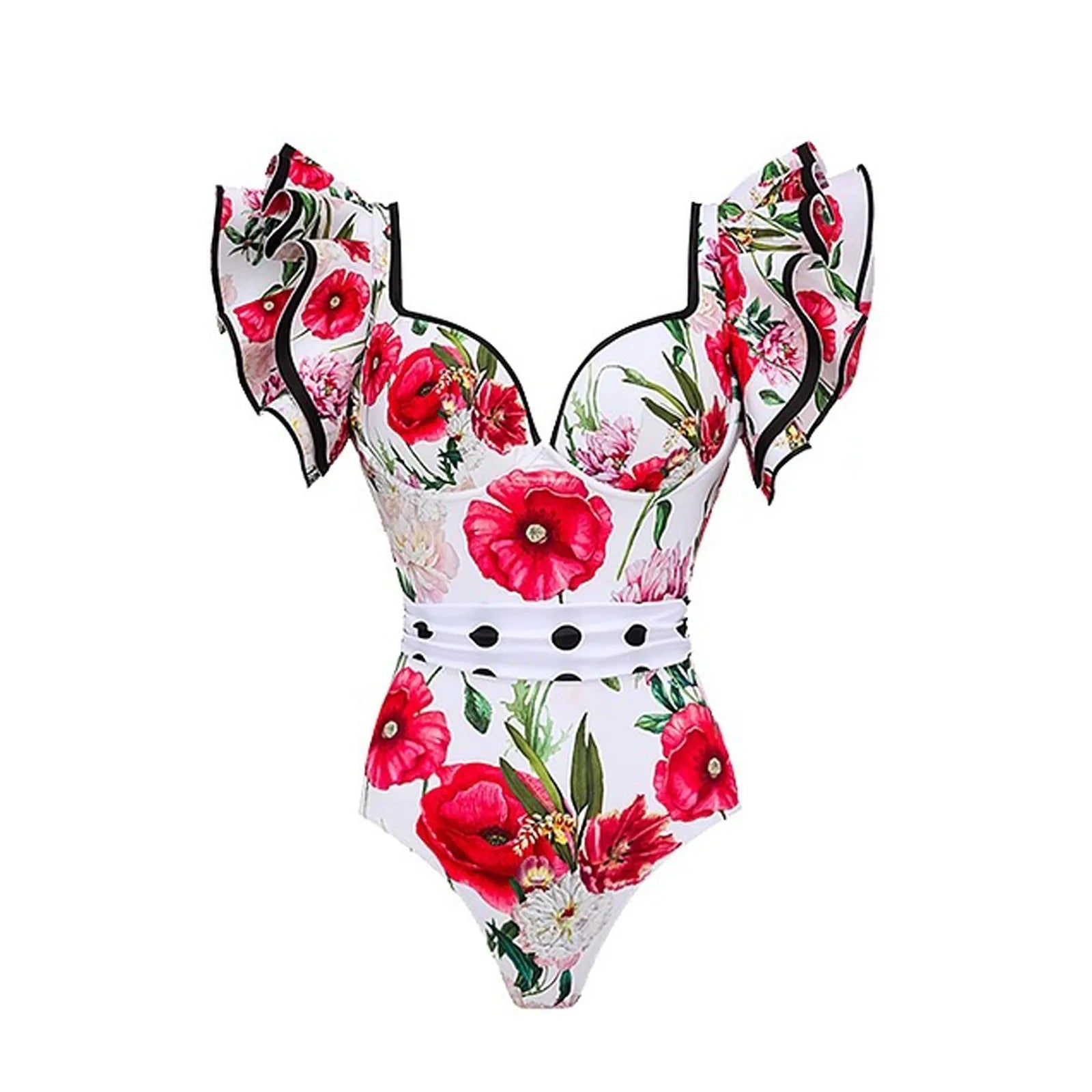 Women's printed one-piece swimsuit in polyester fabric available in multiple colours and sizes