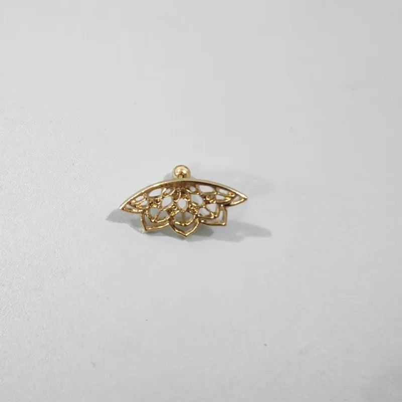 Metal spider web stud earrings with geometric mesh design in gold and silver electroplated finishes