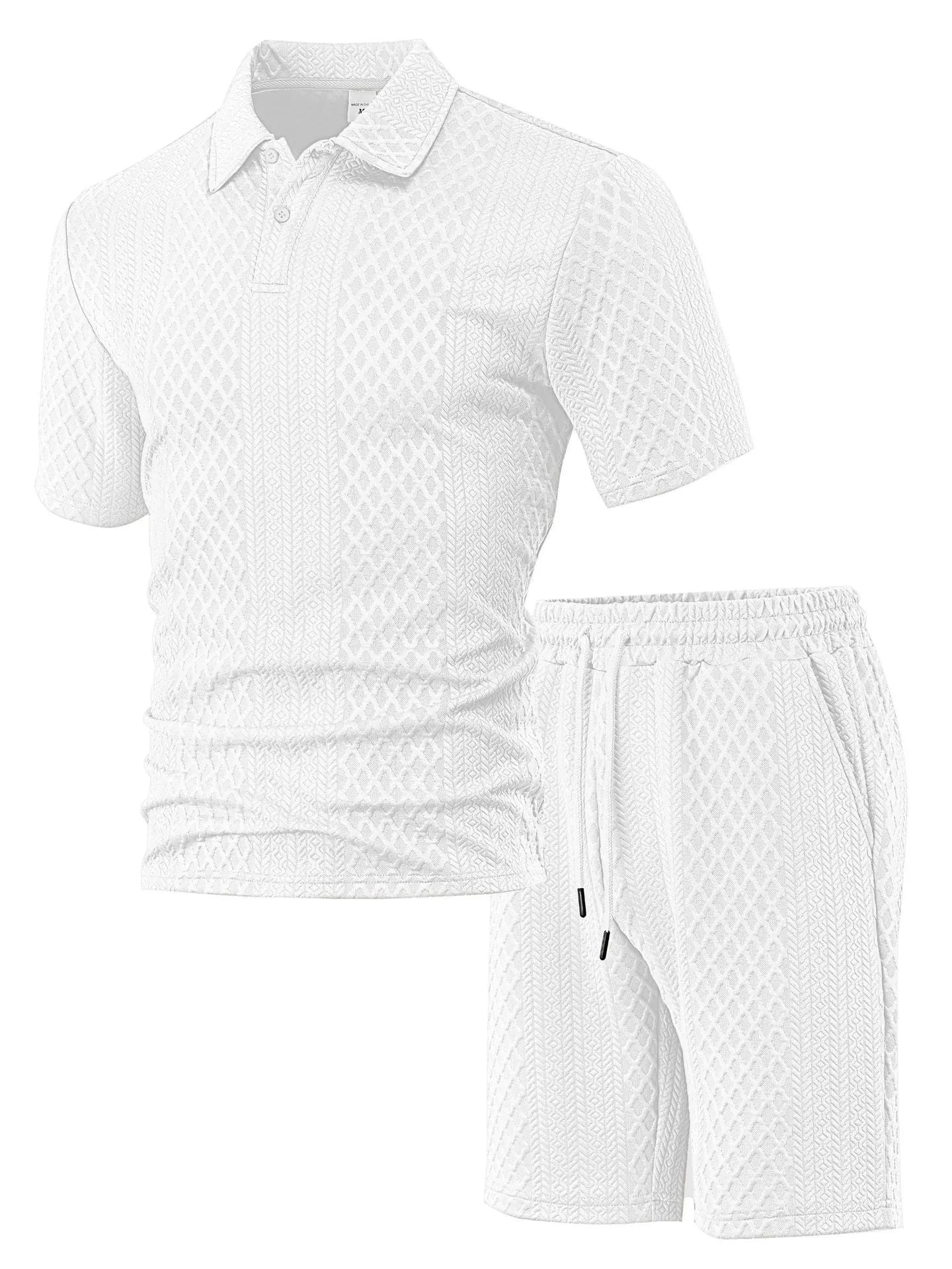 Men's pattern cloth short sleeve suit set in sports leisure style with polo shirt and trousers