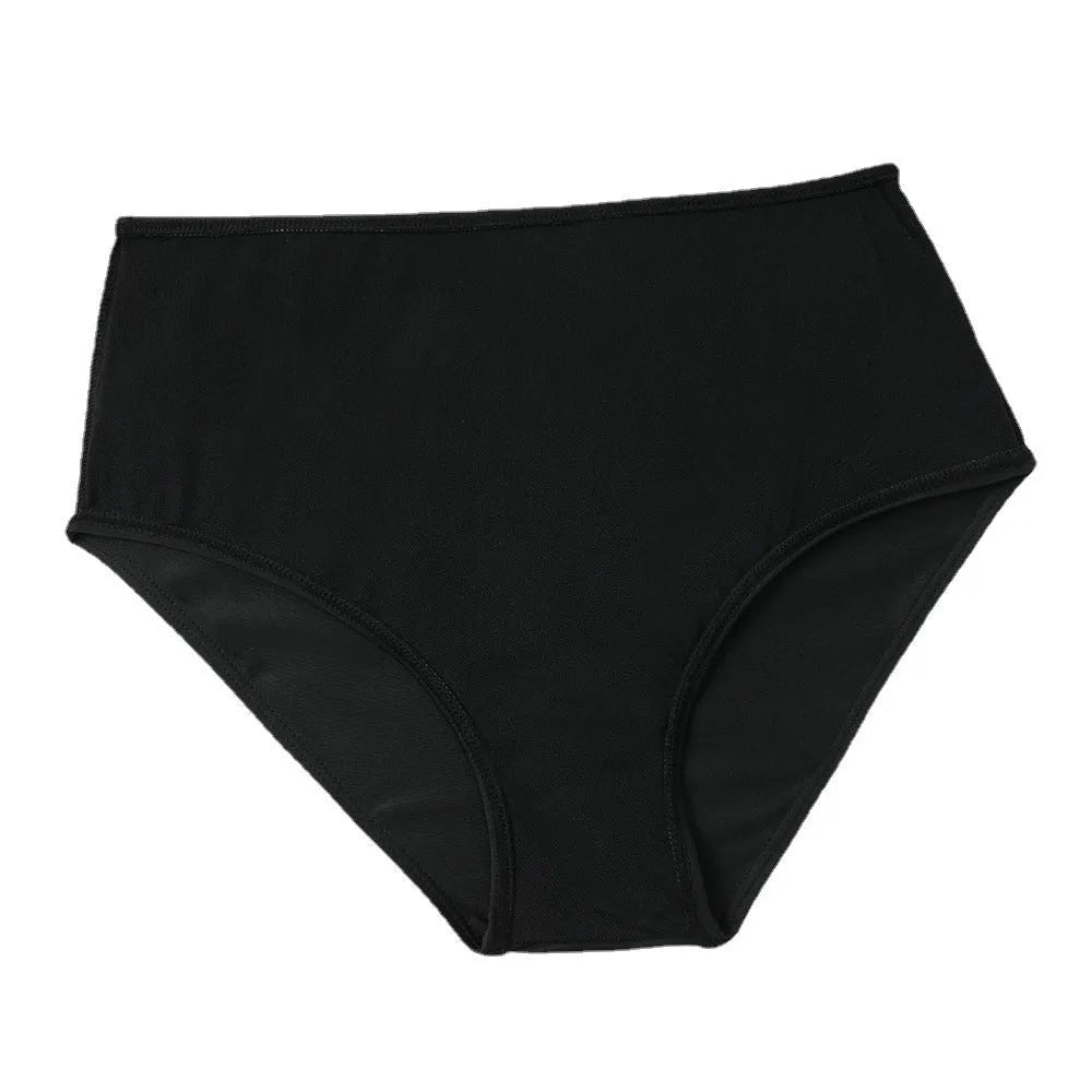 Women's high waist double-layer polyester swimsuit in black or coconut tree print.