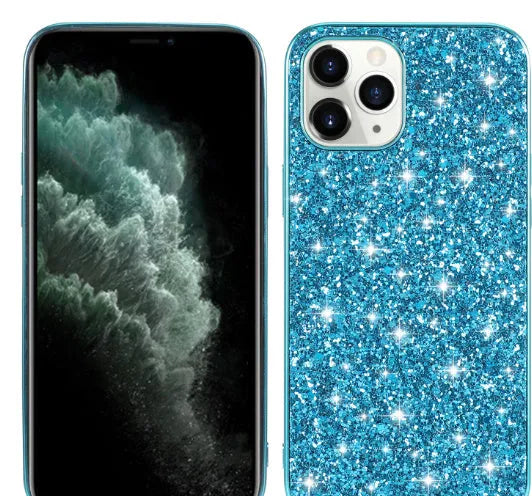 TPU shockproof phone case with sequins veneer and bracket for iPhone, available in black and rose gold colours