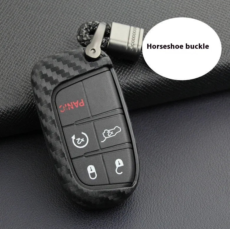 Silicone key protection case for Dodge Chrysler Fiat remote keys in carbon fibre design