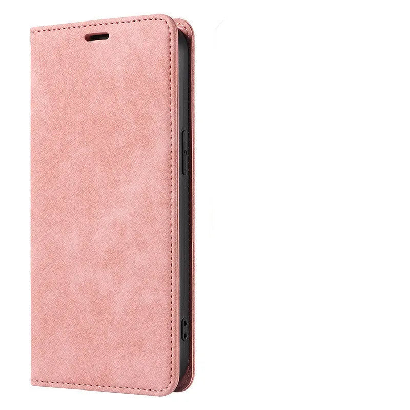 Leather and TPU magnetic flip phone case for iPhone in multiple solid colours.