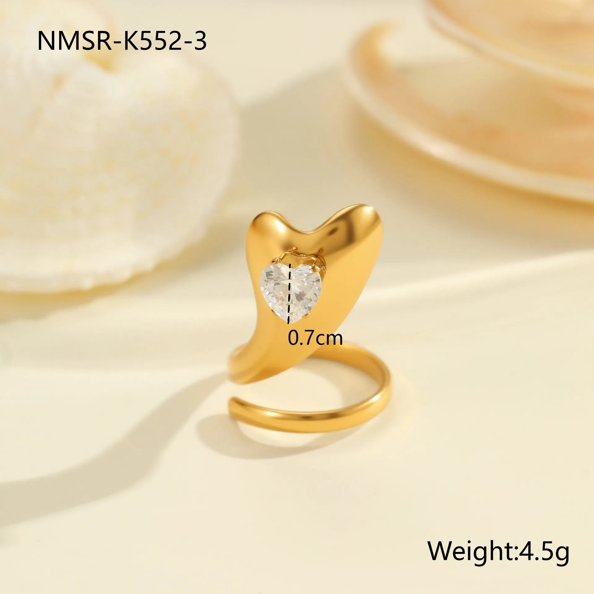 Geometric open mouth zircon ring showing adjustable design and electroplated finish