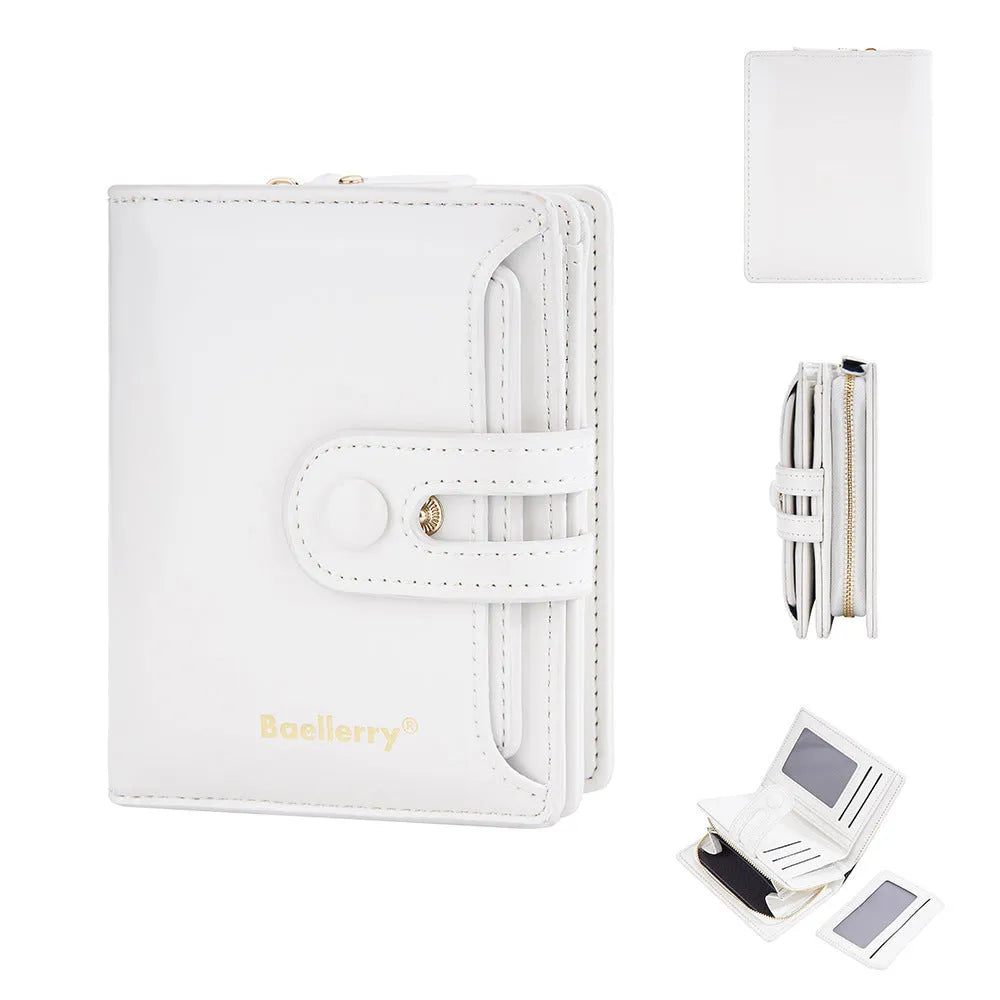 Soft PU leather card holder wallet for women shown in multiple colours with card slots.