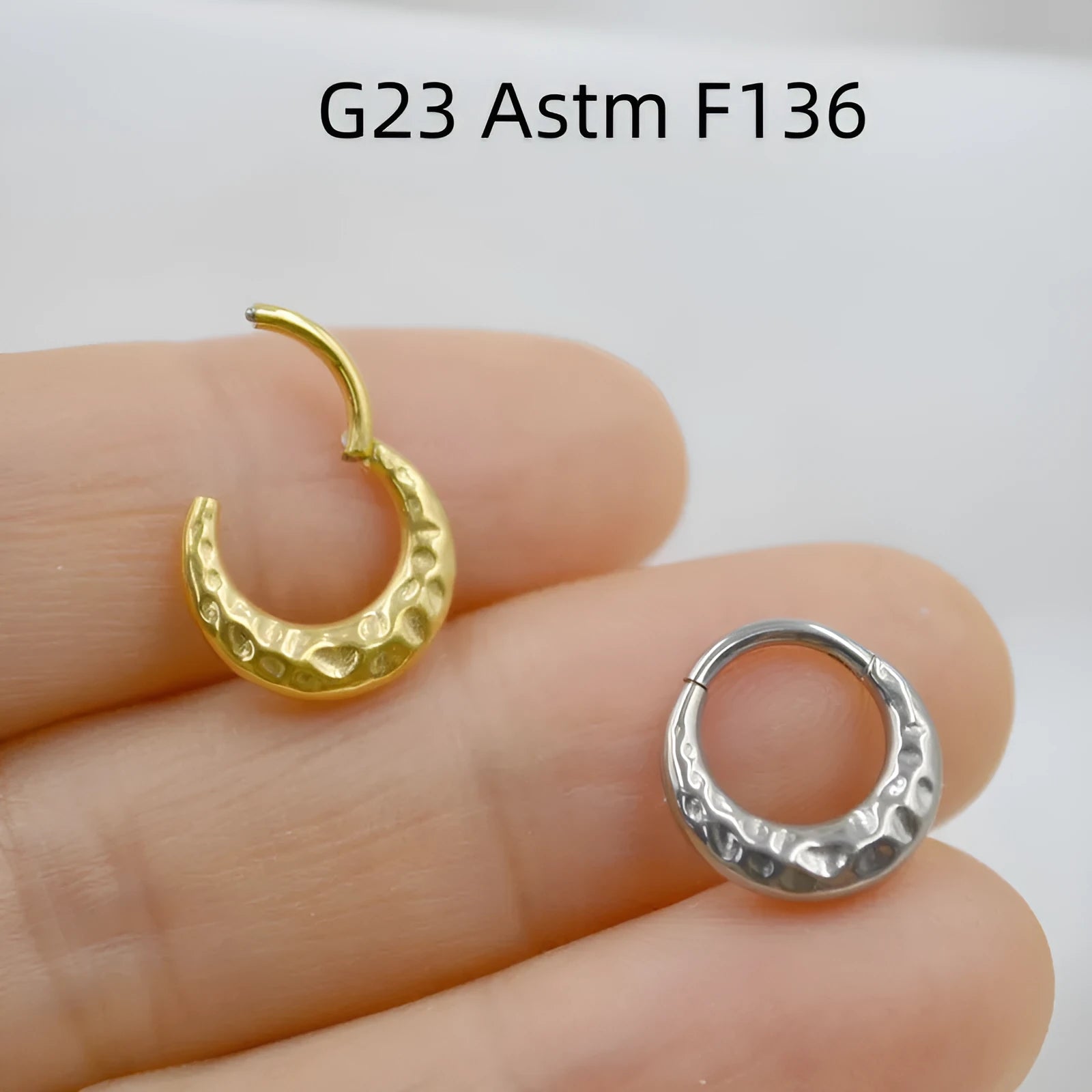 Titanium alloy concave-convex carved nose ring in gold or silver with ASTM F136 certification