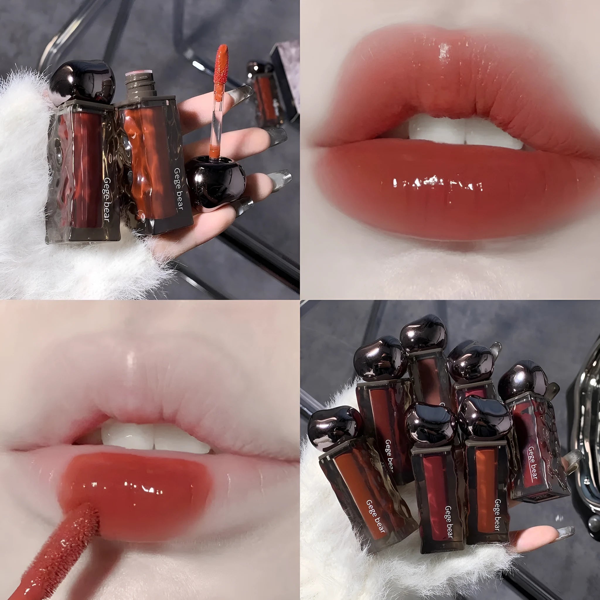 Glacier Lava Lip Lacquer mirror makeup in water-light finish with seven colour options
