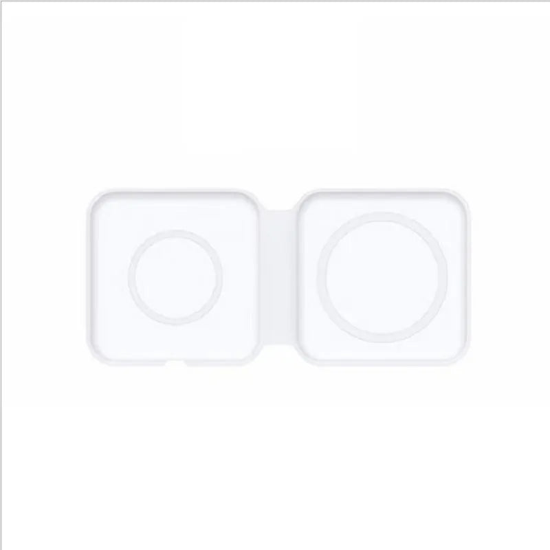 White foldable dual magnetic wireless charging dock showing 180° folding mechanism and Type-C port