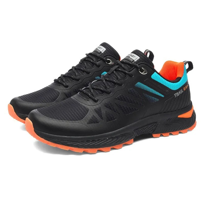 Men's black mesh running shoes with lace-up front and rubber sole in UK size 46