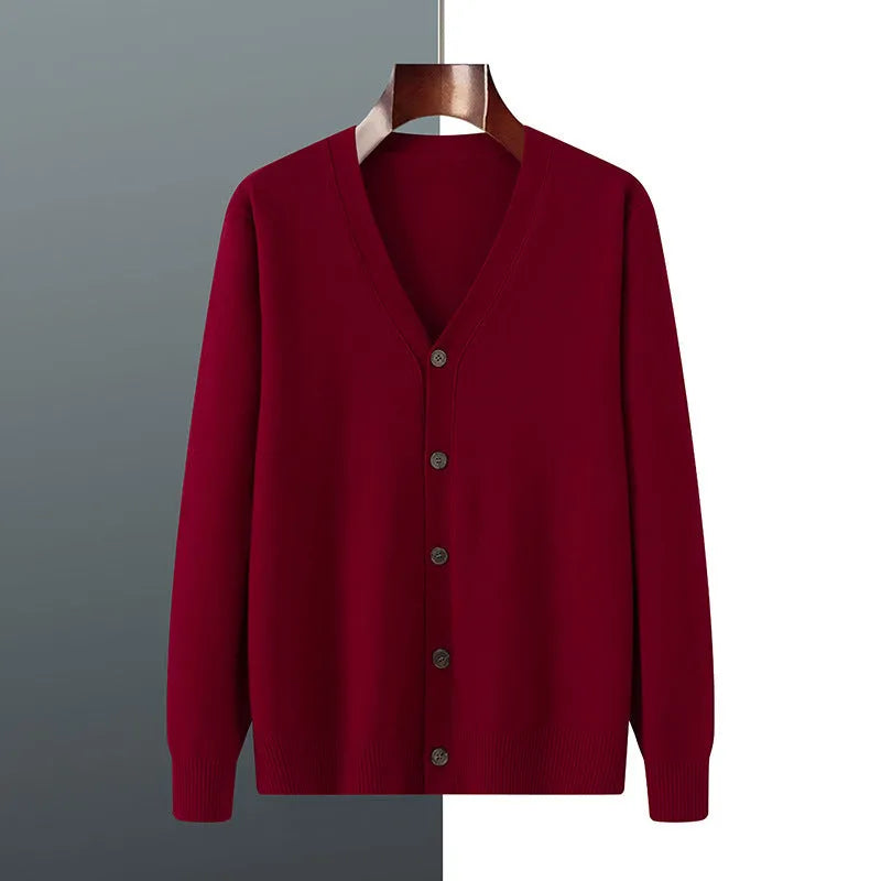 Men's V-neck knitted cardigan coat in Andy velvet fabric with long sleeves