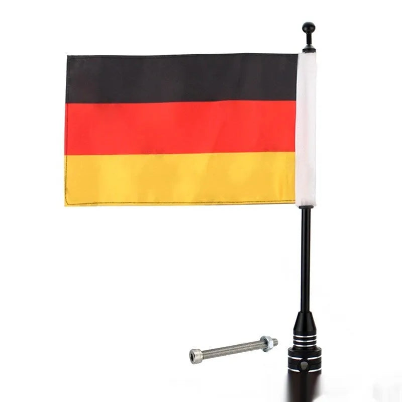 45cm aluminium motorcycle flagpole for side box and luggage rack mounting in black or silver finish