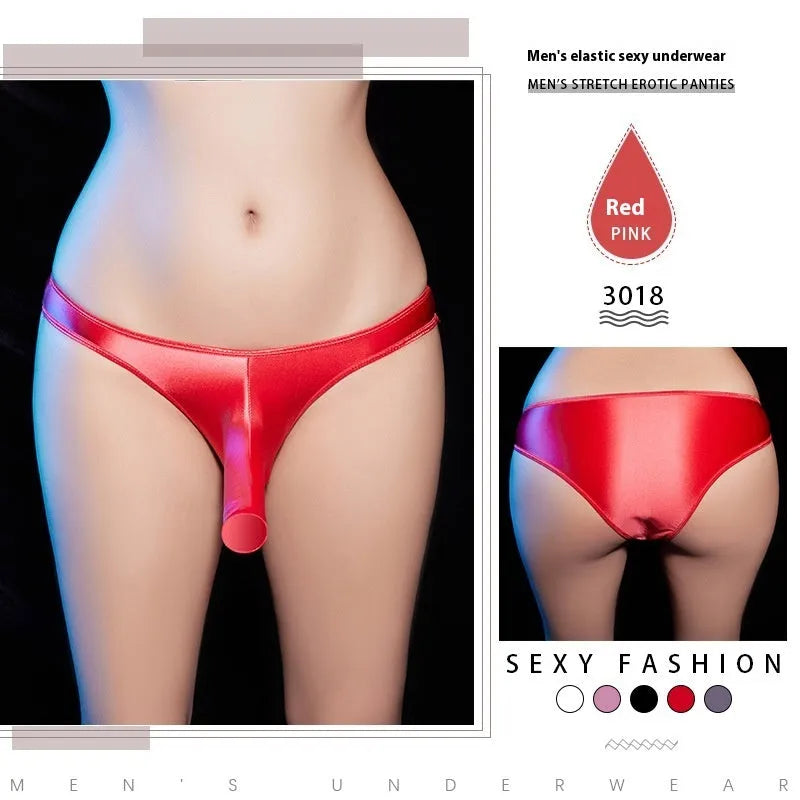 Men's shiny nylon T-back low waist underwear in multiple colours