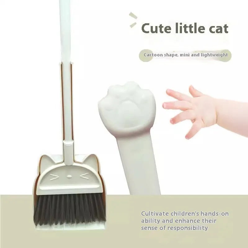 Plastic broom and dustpan set in beige, green, or purple with rotating brush holder