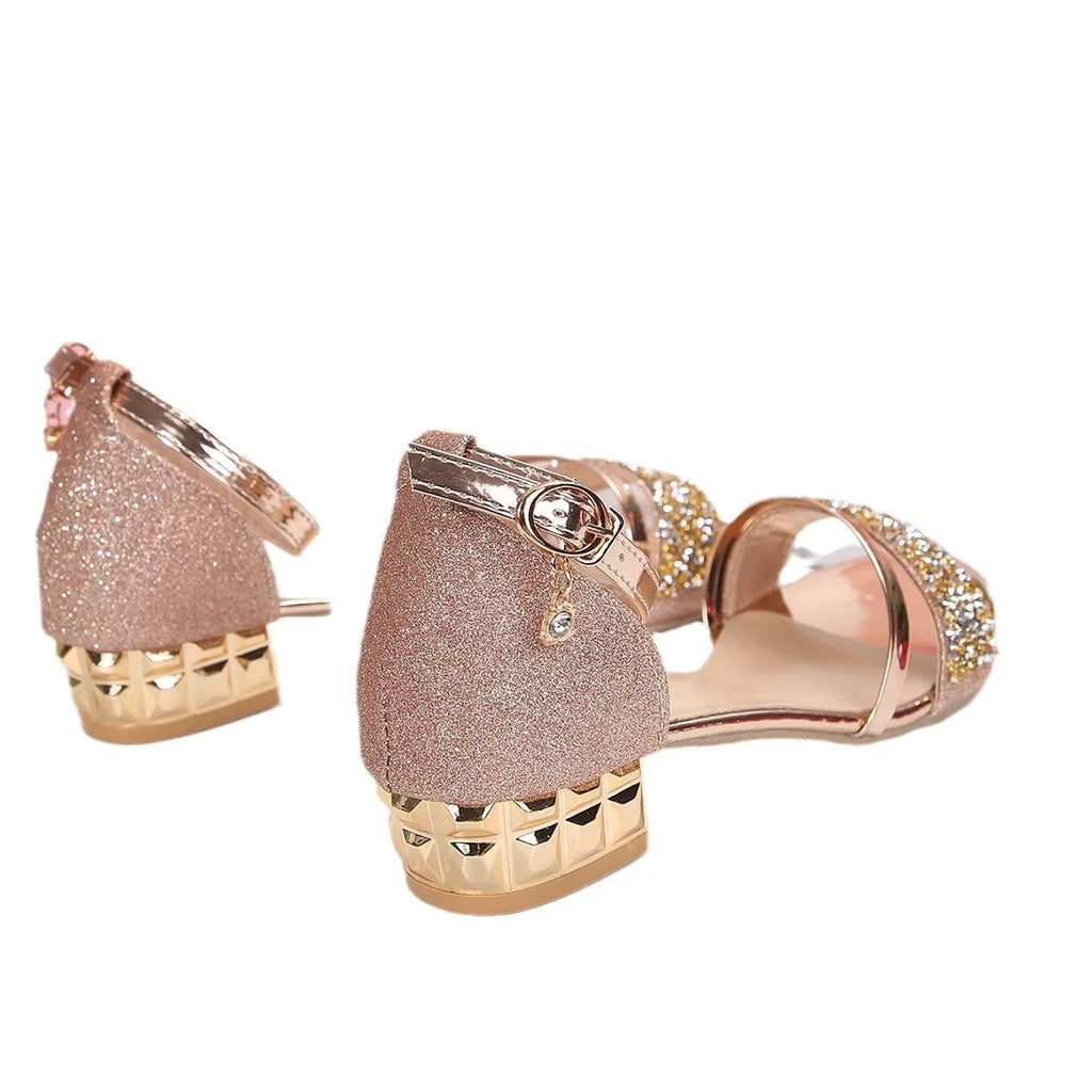 Women's plus size Roman style sandals with rhinestone decoration and buckle fastening in black colour