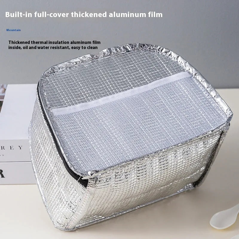 Insulated lunch box bag in textured cloth material with large capacity and heat retention function