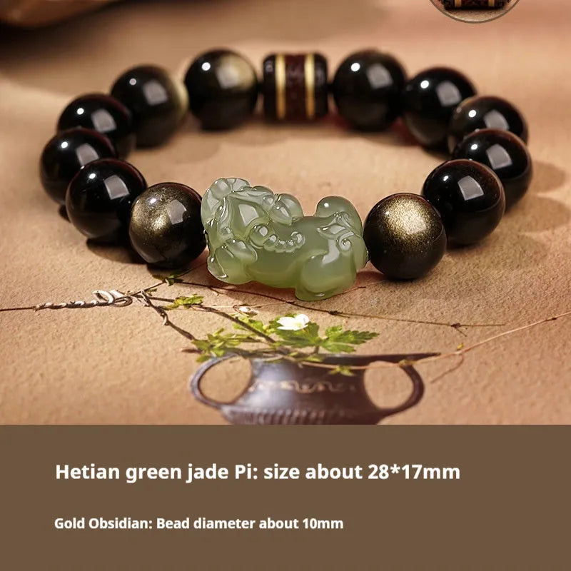 Women's Hetian jade bracelet with black and red braided ropes in Chinese style