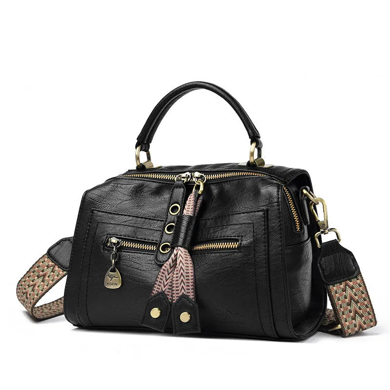 Retro style soft PU women's crossbody bag in a horizontal square shape with a sandwich pocket.