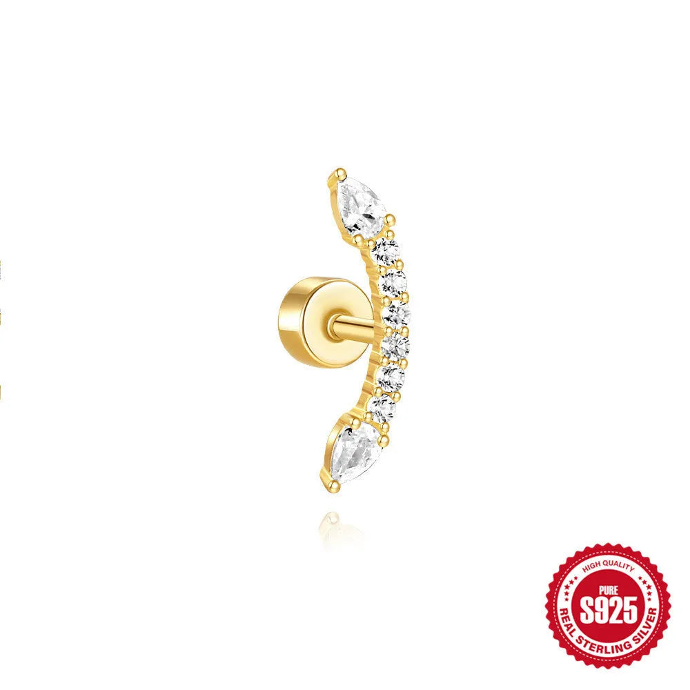 S925 sterling silver flat column threaded ear bone stud in a gold tone colour.