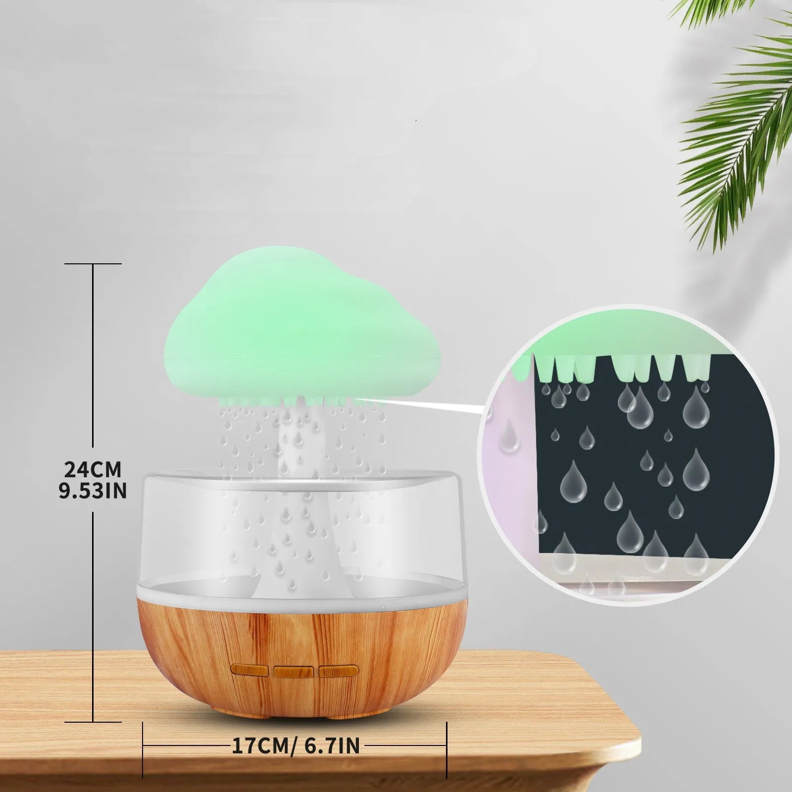White raining cloud shaped humidifier with flowing water display and colourful LED lights