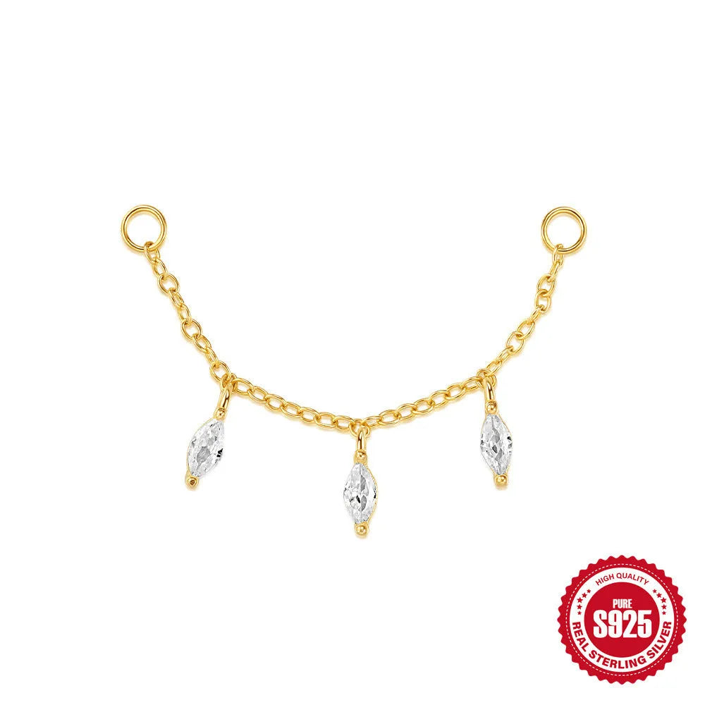 S925 sterling silver water drop earrings with flat spiral puncture design in single gold colour