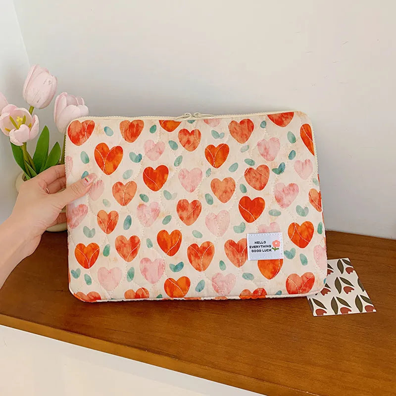 Little flower printed laptop bag in breathable cloth with anti-seismic protection shown in green floral pattern