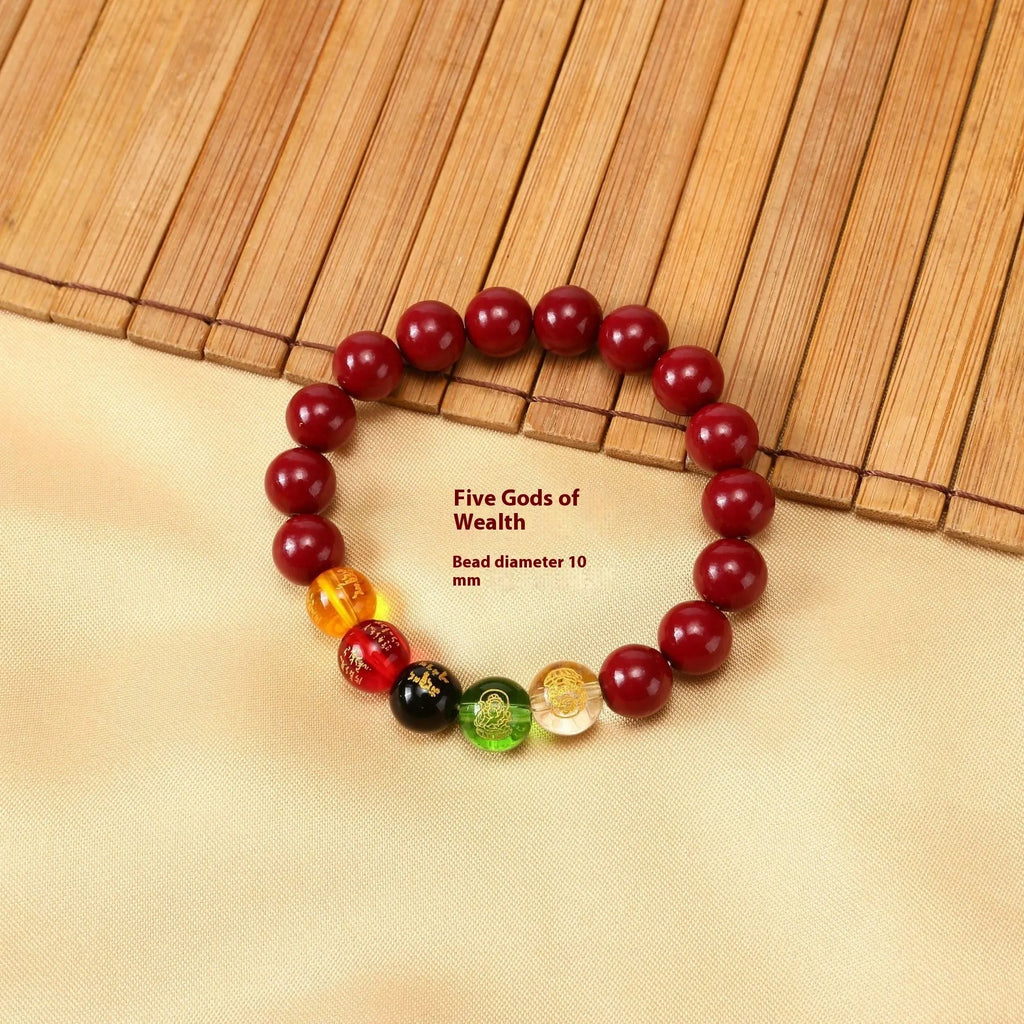 Five Gods of Wealth cinnabar resin bracelet unisex geometry beads 8mm 10mm 12mm 14mm size options