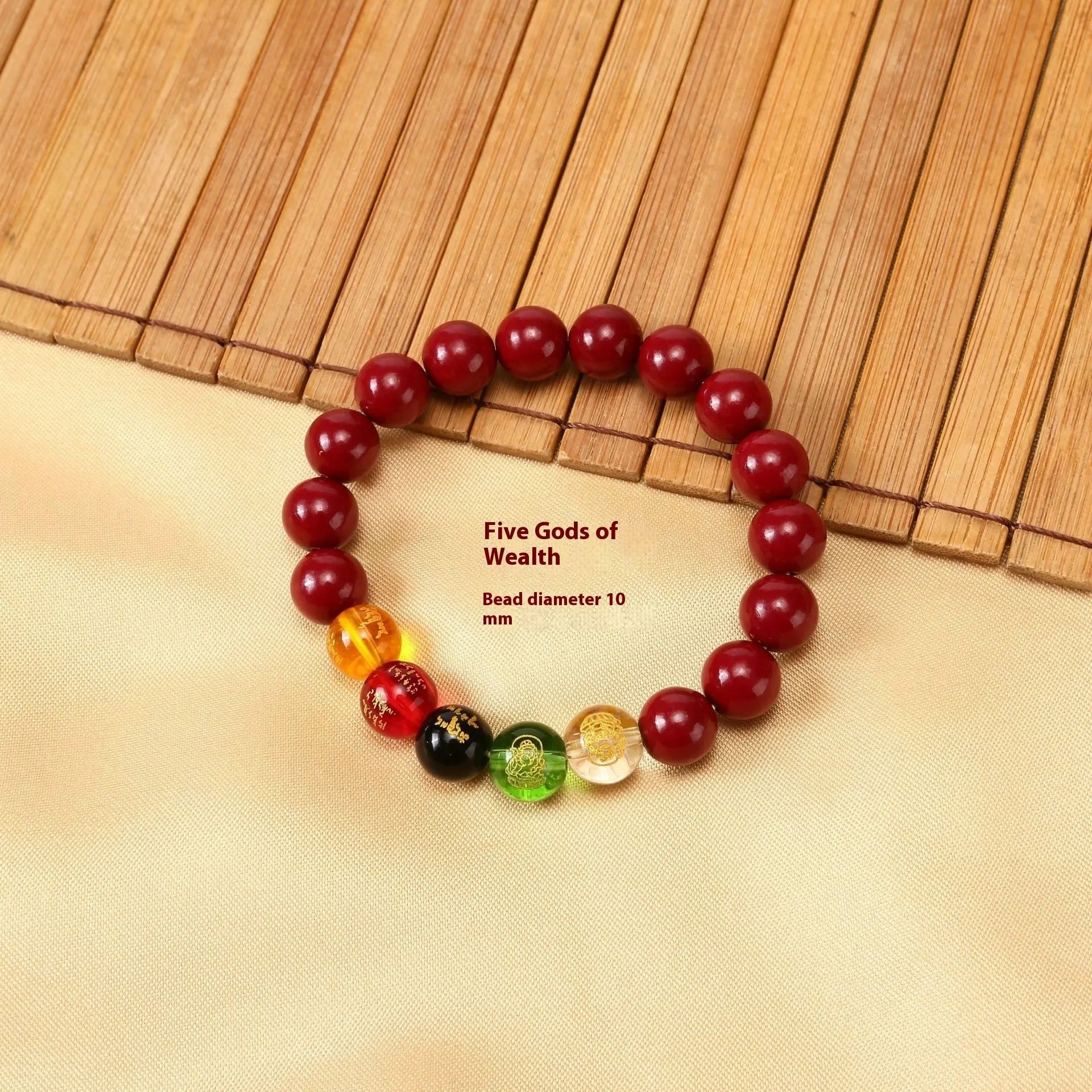 Five Gods of Wealth cinnabar resin bracelet unisex geometry beads 8mm 10mm 12mm 14mm size options