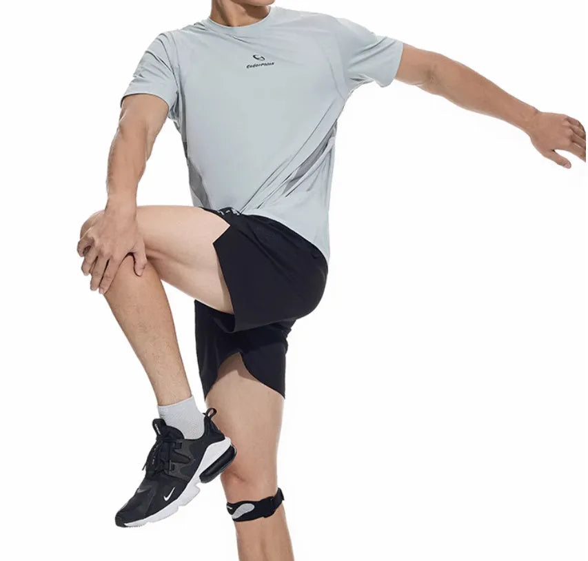 Mysterious Black four-point stretch running shorts with laser punch stitching laid flat.