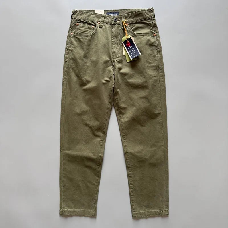Men's straight-leg cotton casual trousers in grey, shown laid flat