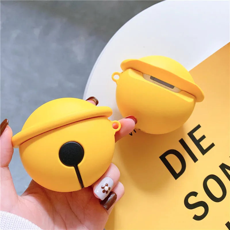Yellow bell-shaped silicone protective case for Apple AirPods 1 and 2 headphones.