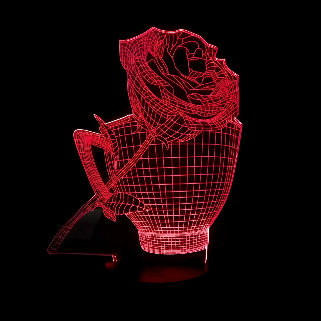3D rose flower night light with acrylic panel and remote control showing multiple colour options