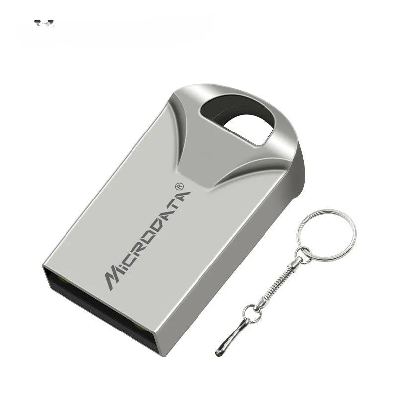 Silver metal square USB flash drive pendant on a metal necklace chain.