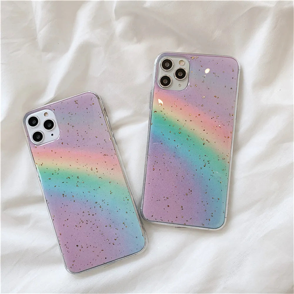 Rainbow gradient striped iPhone case in Japanese Korean style with TPU protective shell