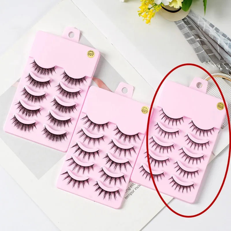 Set of natural wispy false eyelashes styles 007, 008, 009 for manga and Korean makeup.