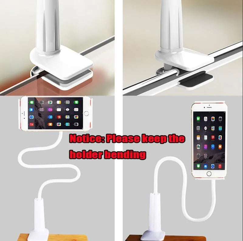 Aluminium alloy bedside phone holder with long flexible arm and saddle base mount